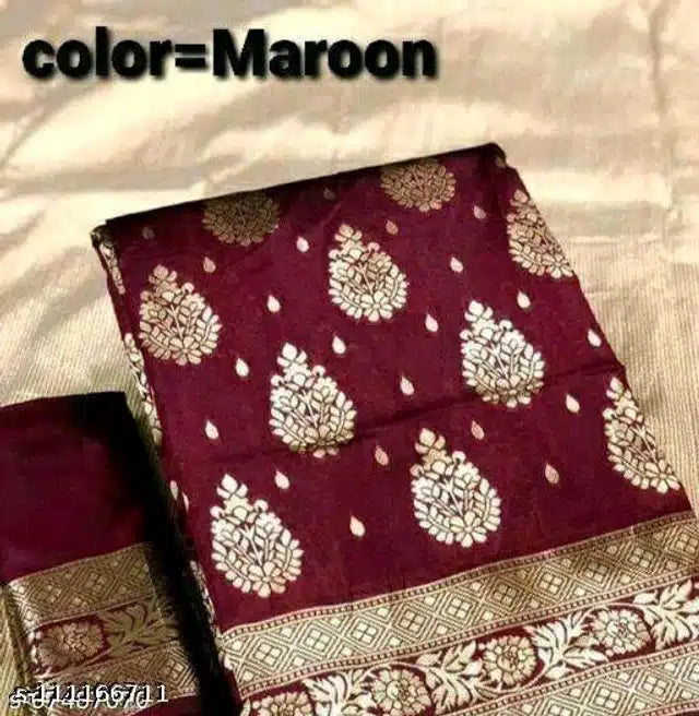 महिलाओं के लिए बनारसी सिल्क साड़ी (लाल, 6.3 मीटर)