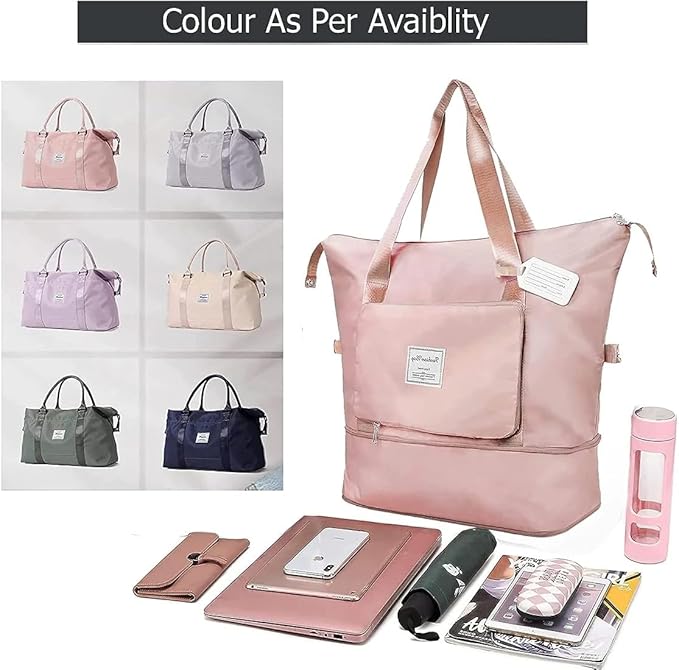 महिलाओं के लिए विस्तार योग्य फोल्डिंग ट्रैवल बैग, यात्रा के लिए लगेज बैग (बहुरंग)