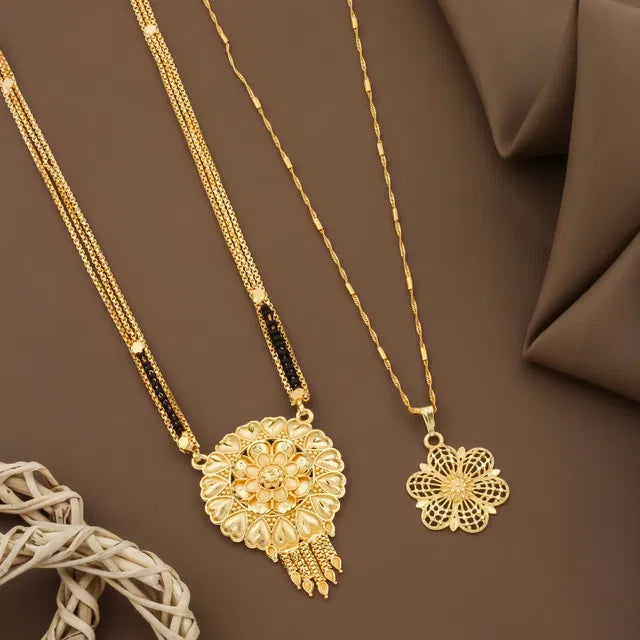 मंगलसूत्र की माला डिजाइन, मोती चेन लड़ी लोंग और शॉर्ट्स का कॉम्बो सेट [एक खरीदें एक मुफ्त पाएं]