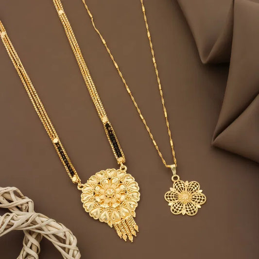 मंगलसूत्र की माला डिजाइन, मोती चेन लड़ी लोंग और शॉर्ट्स का कॉम्बो सेट [एक खरीदें एक मुफ्त पाएं]