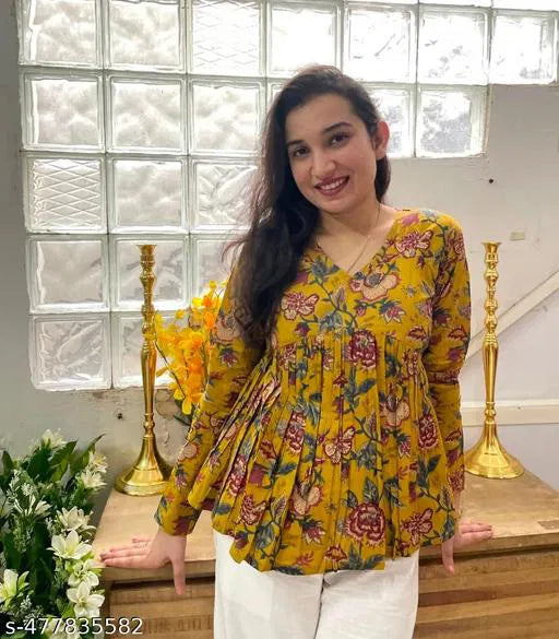 Floral Vibe Mustard Empire Top Stylish & Comfortable Daily Wear