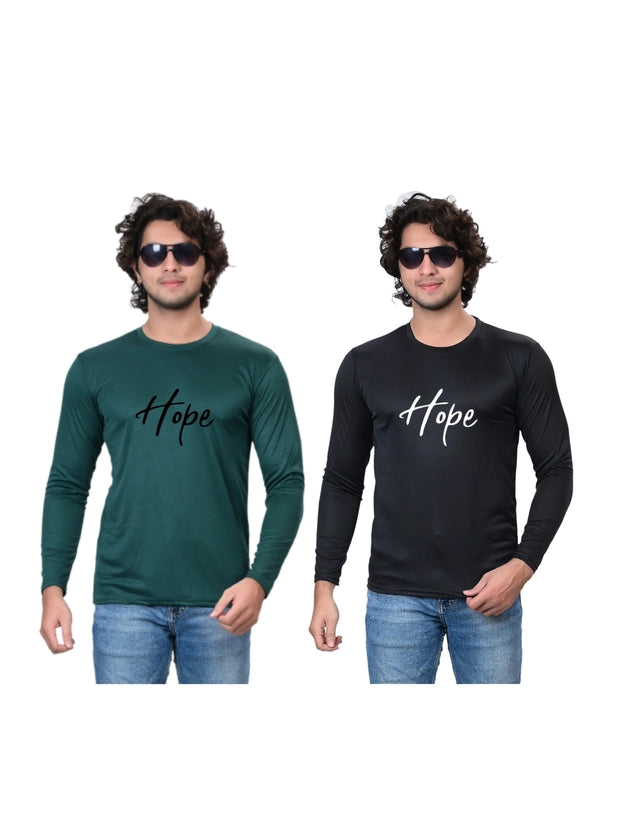 Round Neck Printed T-Shirt for Men (Green & Black, S) (Pack of 2)
