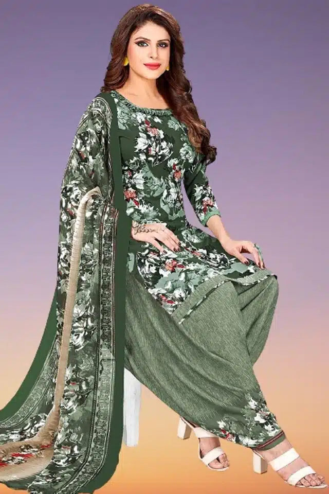 মহিলাদের জন্য ক্রেপ প্রিন্টেড আনস্টিচড ড্রেস ম্যাটেরিয়াল (সবুজ, ২ মি)